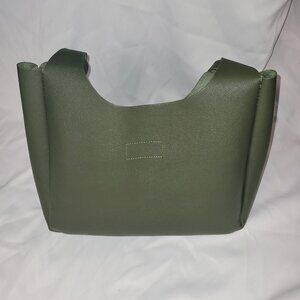 Neiman Marcus Vegan Leather Tote Large Shoulder Bag Olive Moss Green Purse